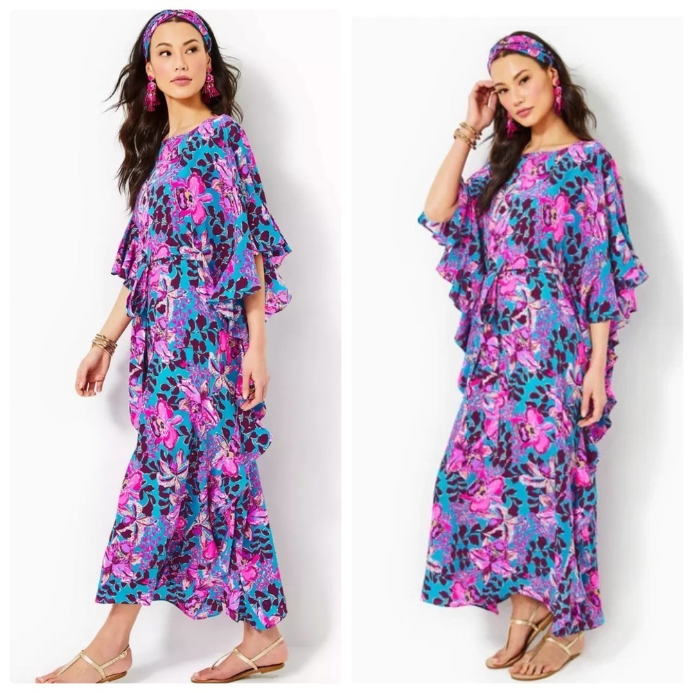 Lilly Pulitzer RARE Monnae Silk Maxi Caftan in Blue Rhapsody Size XXS/ XS​​​